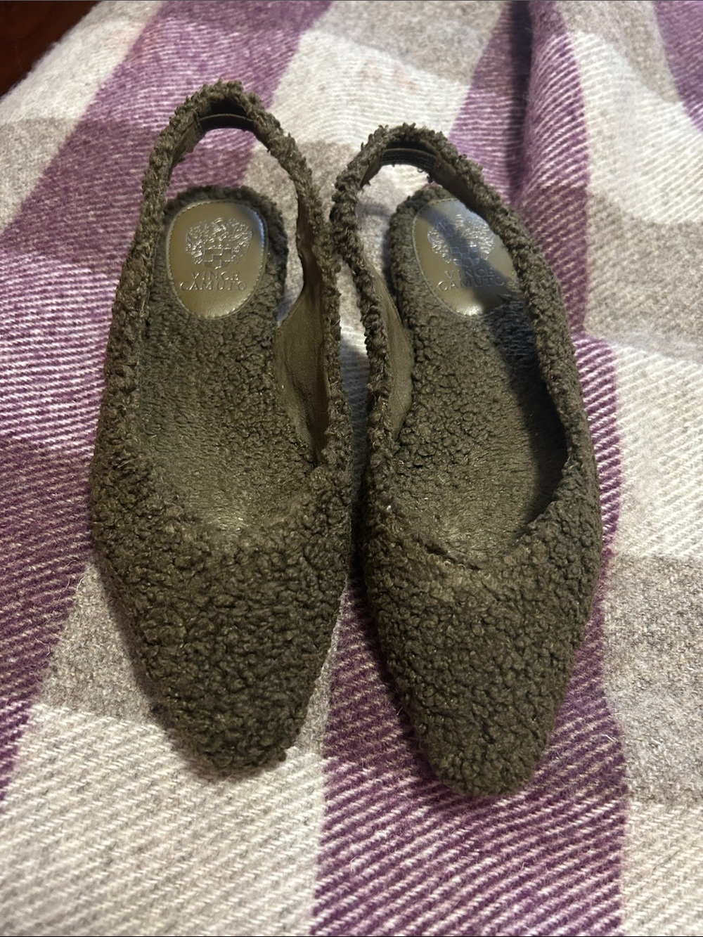 Green Fuzzy Slingback Pointed Toe Women's Flats